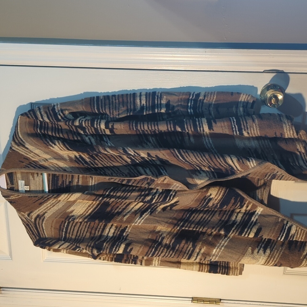 Lucky Brand Aztec Draped Cotton Blend Sweater Cardigan Brown